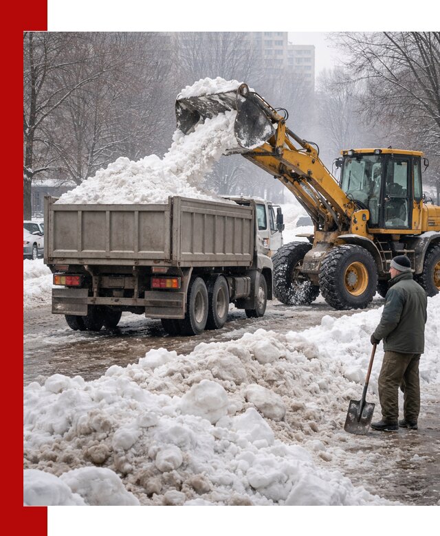 Вывоз снега грузовой техникой в Лесозаводске оперативно и чисто