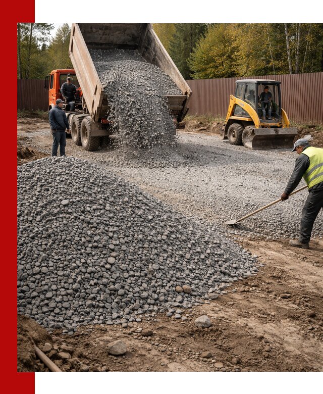 Отсыпка участка щебнем с доставкой и уплотнением в Лесозаводске
