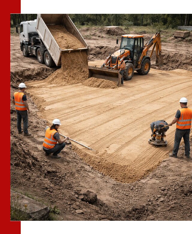 Устройство песчаной подушки для фундаментов и дорог в Лесозаводске